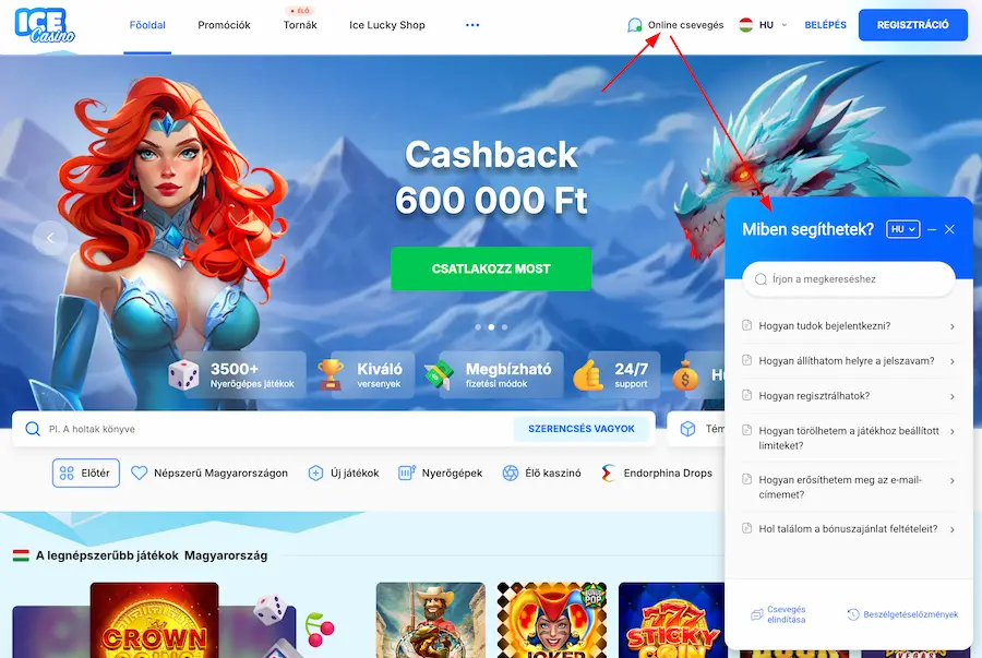 Ice Casino Online csevegés