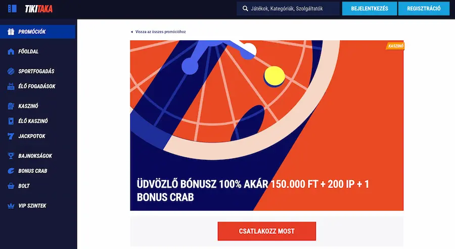 Üdvözlő bónusz TikiTaka Casino